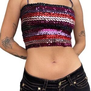 rainbow sequined crop top